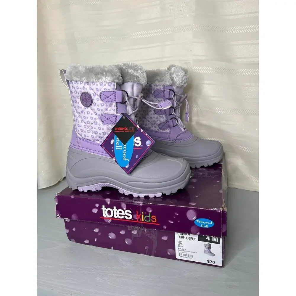 Totes Jenna Waterproof Insulated Winter Boots Purple/Grey Girls Size 4